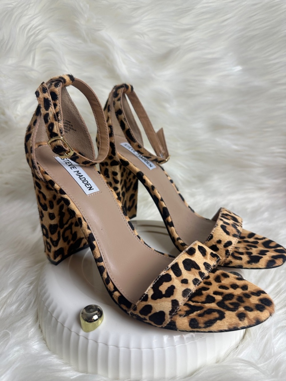 Steve Madden Leopard Print Cow Hair 
Block Heel Sandal Size 10 - Picture 4 of 12
